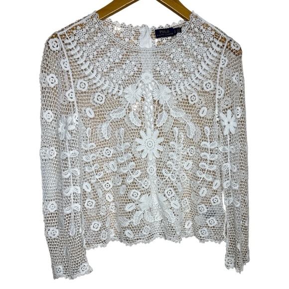 Polo Ralph Lauren White Floral Crochet Top Small - Picture 1 of 13